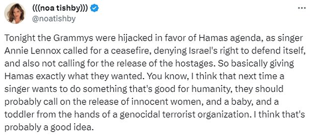 Lennox‘ Geste wurde in den sozialen Medien schnell verurteilt, da Nutzer ihr vorwarfen, die Position Israels nicht zu verstehen