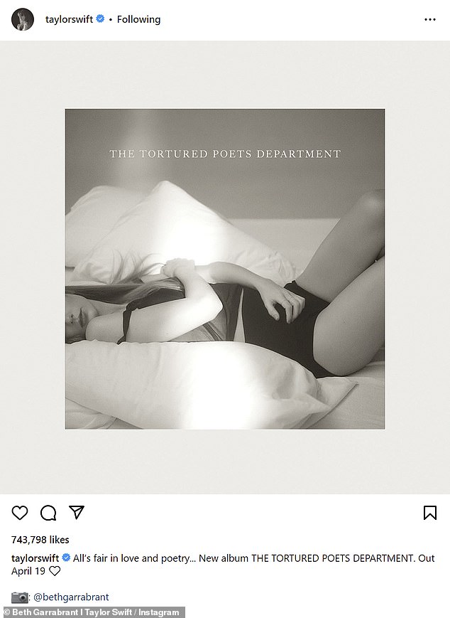 Gleich nachdem sie die Bühne verlassen hatte, wurde das gewagte Cover des Albums mit dem Titel „The Tortured Poet’s Department“ auf ihrer Instagram-Seite geteilt