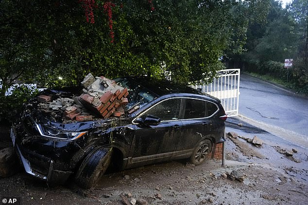 Gusts of wind so strong they blew bricks onto cars caused chaos across Studio City on Monday