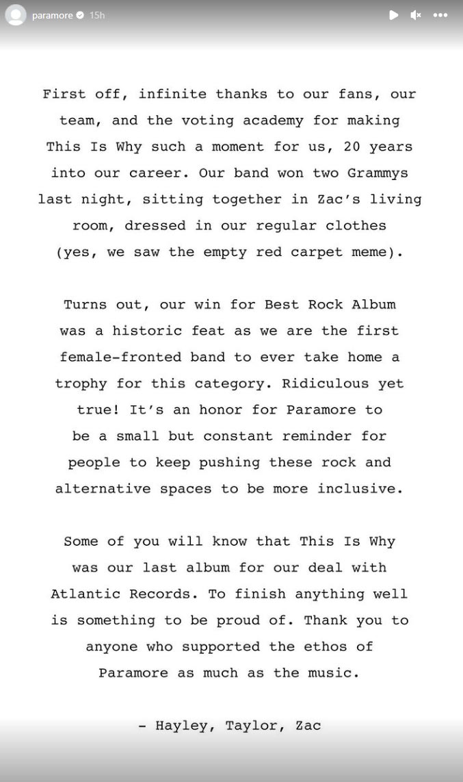 Paramore fordert nach dem historischen Grammy-Gewinn mehr Inklusion in Rock- und Alternative-Bereichen
