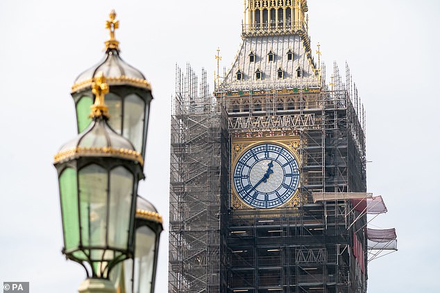Big Ben wurde zwischen 2017 und 2022 fünf Jahre lang einem 80-Millionen-Pfund-Restaurierungsprojekt unterzogen (im Bild), und die Anwesenheit von Gerüsten und Bauteams ruinierte in dieser Zeit die Ästhetik für Hunderte von Besuchern in London