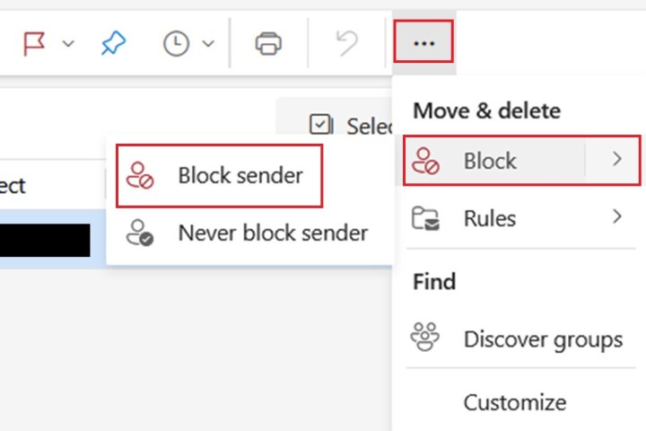 Wählen Sie „Absender blockieren“, um einen Spam-Absender in Outlook zu blockieren.