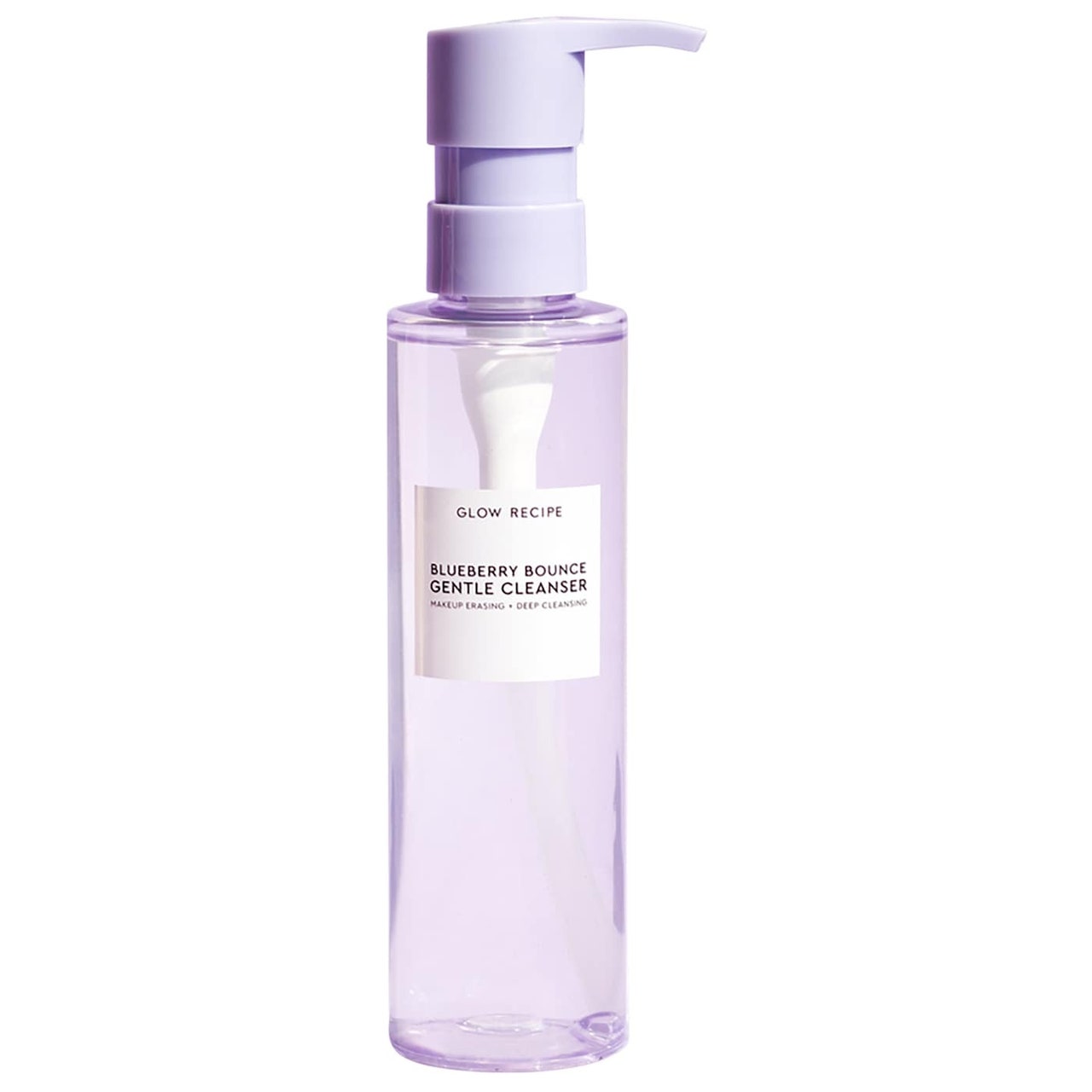 Glow Recipe Blueberry Bounce Gentle Cleanser Lavendel Pumpflasche mit Reinigungsmittel auf weißem Hintergrund