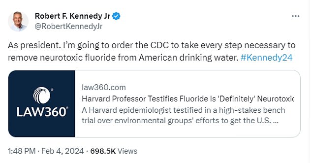 Fluoridierung ist in den USA ein Brennpunkt. Der Präsidentschaftskandidat Robert F. Kennedy Jr. bezeichnete es Anfang dieser Woche als „neurotoxisch“ und versprach, es im Falle seiner Wahl aus den Trinkflaschen zu entfernen