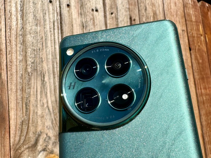OnePlus 12 im Flowy Emerald-Kameramodul mit dezentem Schimmer.