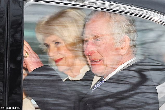 King Charles and Queen Camilla are pictured leaving Clarence House in London on Tuesday