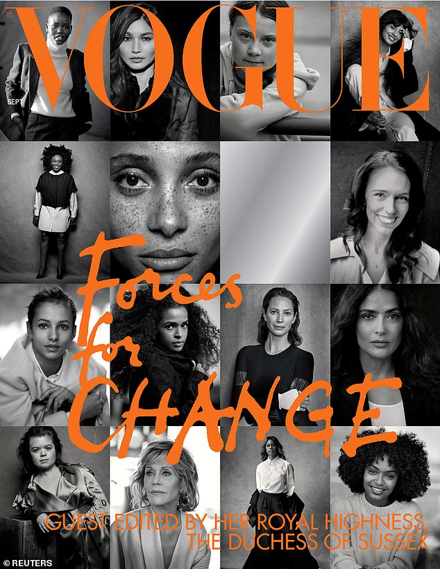 Meghans „Forces for Change“-Ausgabe vom September 2019 brachte inspirierende Frauen auf die Titelseite, darunter die Schauspielerinnen Gemma Chan und Jane Fonda sowie die ehemalige neuseeländische Premierministerin Jacinda Ardern
