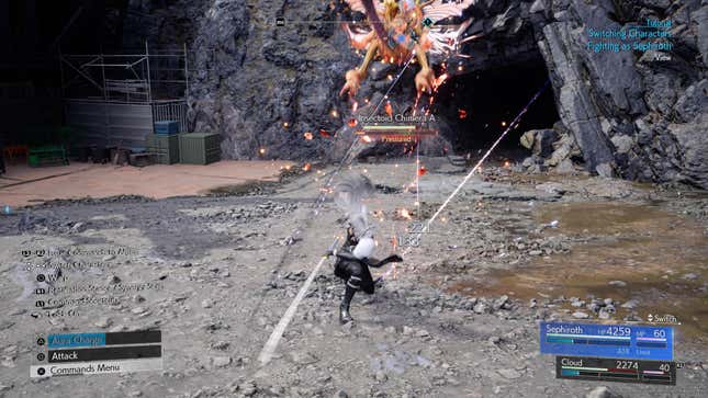 Ein Vergleichs-Screenshot zeigt das Kampfmenü in Final Fantasy VII Rebirth ein- und ausgeschaltet.
