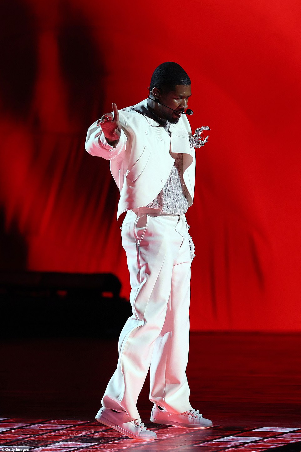 Usher, 45, was the halftime show performer. The R&B star put on a major showcase of his decades of hits