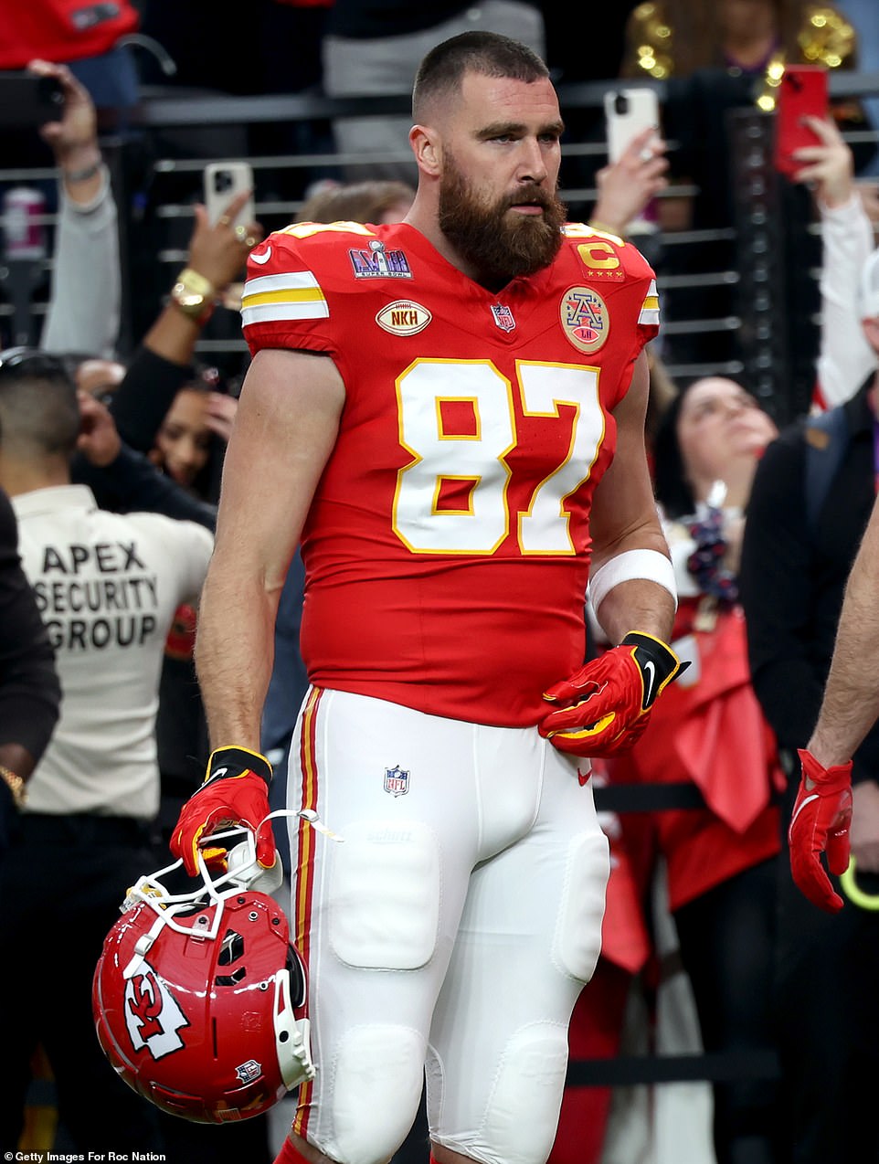 The Kansas City Chiefs are playing to become the first team to retain the Super Bowl for almost 20 years in Las Vegas tonight. Swift and Kelce (pictured) were first linked when she was spotted at his game in September 2023