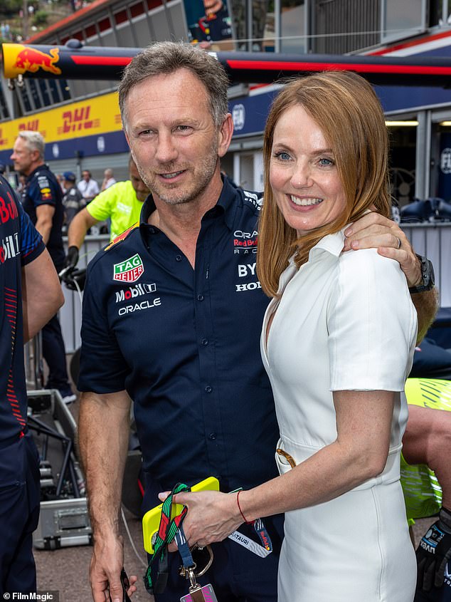 Braucht die normalerweise überschäumende Geri Halliwell (rechts), die mit dem unter Beschuss stehenden Red Bull F1-Teamchef Christian Horner (links) verheiratet ist, einen Boxenstopp?