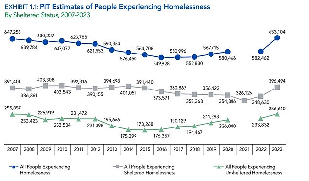 Die Zahl der obdachlosen Amerikaner steigt seit 2017 und erreicht im Jahr 2023 einen Rekordwert
