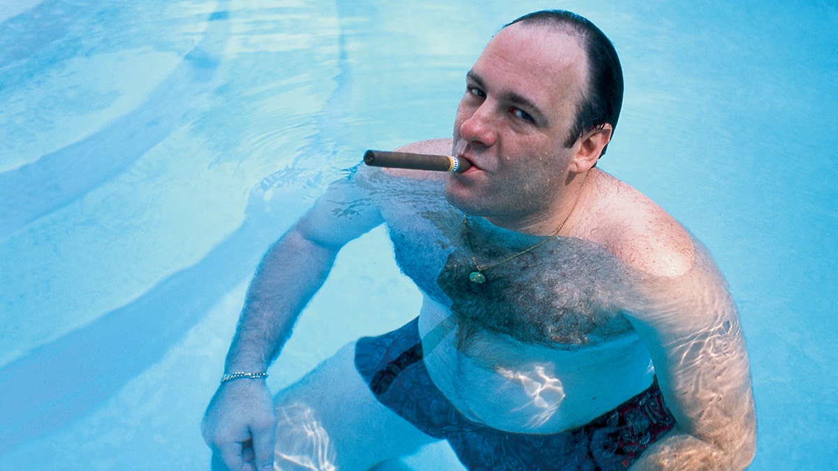 James Gandolfini schwimmt in einem Pool und raucht eine Zigarre