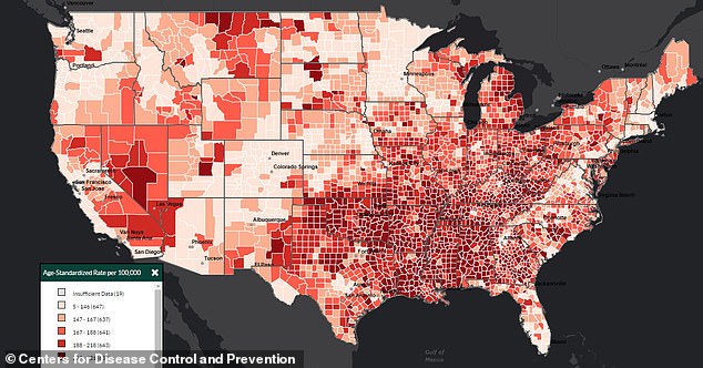 Das Obige zeigt die Rate der Todesfälle durch Herzerkrankungen nach Landkreisen in den Vereinigten Staaten von 2018 bis 2020