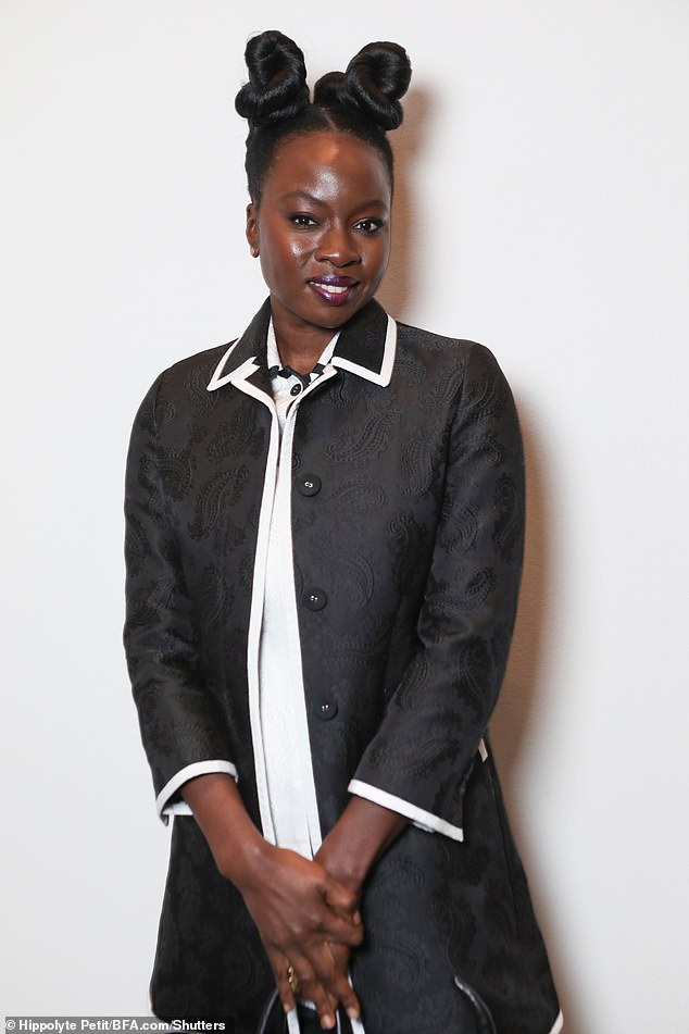 Danai Gurira shows off her black and white look at the Thom Browne Men's and Women's Fall 2024 Collection