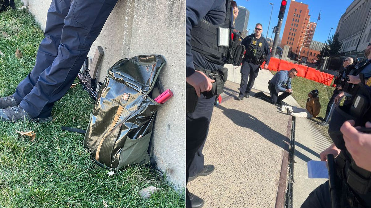 Der Paradeschütze des Chiefs saß in Polizeigewahrsam und seinem Rucksack auf dem Bürgersteig
