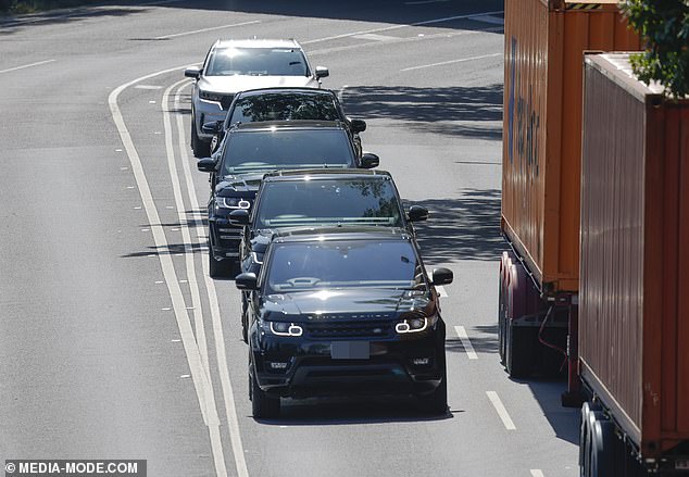 A cavalcade of blackout Land Rovers were seen driving down Brunton Ave and into the underground carpark of the venue, with one carrying the Shake It Off star