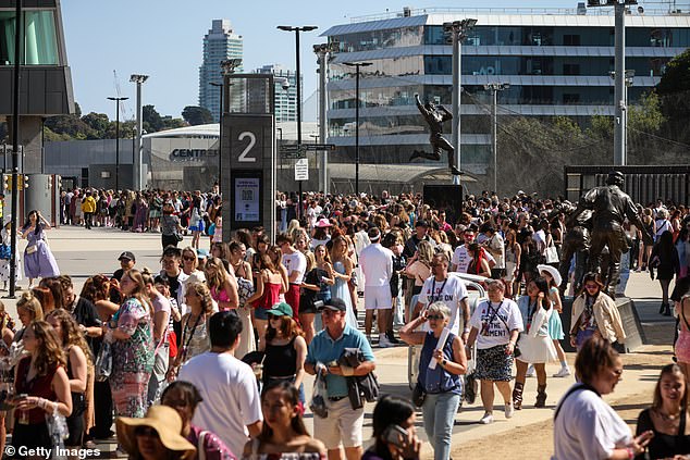 Meanwhile, thousands of the popstar's fans swarmed the arena two hours before the show's start time of 6.30pm in an attempt to avoid the long lines to get in