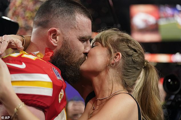 Taylor - who is dating Kansas Chiefs tight end Travis Kelce - missed out on Valentine's Day due to her travels, but has just celebrated Travis' Super Bowl win with him in LA