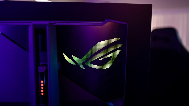 The ROG logo on the Asus PG32UCDM.