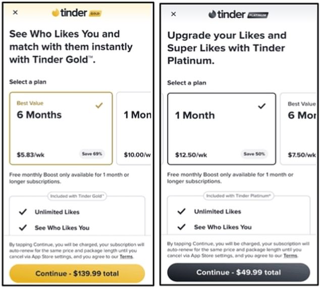 Die Dating-Apps erheben zusätzliche Abonnementgebühren, damit Benutzer unbegrenzte Likes erhalten und sehen können, wem ihr Profil gefallen hat