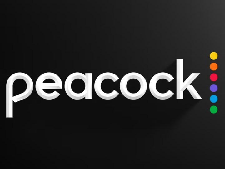 Peacock TV-Logo auf schwarzem Hintergrund.