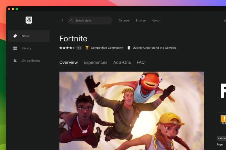 Der Epic Games Store auf einem Mac mit angezeigter Fortnite-Seite.