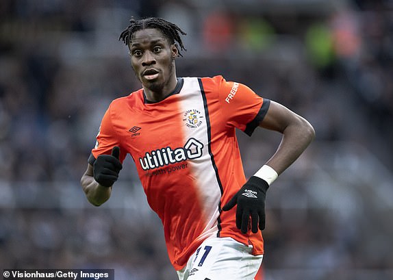 NEWCASTLE UPON TYNE, ENGLAND - FEBRUARY 3: Elijah Adebayo of Luton Town in action during the Premier League match between Newcastle United and Luton Town at St. James Park on February 3, 2024 in Newcastle upon Tyne, England. (Photo by Visionhaus/Getty Images)