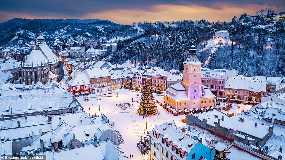 This picture shows the historic centre of Braşov, Romania, draped in snow. Lonely Planet says that 'Braşov’s skyline is instantly compelling' - and its medieval and modern architecture is further accentuated by a dusting of the white stuff. Just a stone's throw from Bran Castle, which gave rise to the Count Dracula legend, it's a fang-tastic destination for a winter holiday