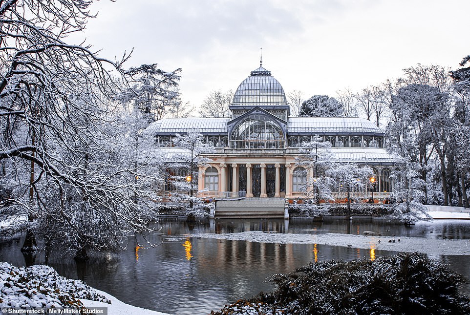 This spellbinding image shows the Glass Palace in El Retiro Park, Madrid. While winters in the Spanish capital are relatively mild, the city does occasionally receive snowfall - and there is plenty to do when that occurs. Turismo Madrid notes: 'January sales, a March full of art, Carnival, outdoor walks with the smell of roasting chestnuts, concerts, exhibitions, musicals, the best restaurants... What are you waiting for?'