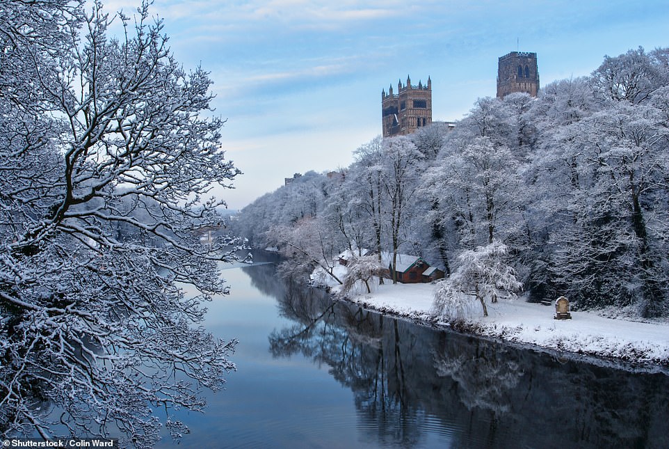 This image shows Durham Cathedral towering over an icy River Wear. The university city is the perfect winter destination, according to thisisdurham.com. The website notes: 'Winter may be the coldest of all the seasons, but if you wrap up warm and head out to explore Durham’s great outdoors, you’ll be rewarded with spectacular sights and wonderful winter experiences'