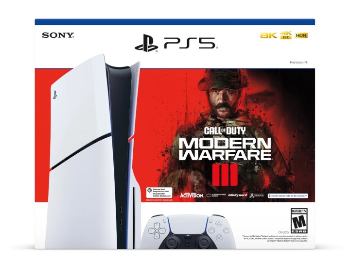 Die Box des PlayStation 5 Disc Console Call of Duty Modern Warfare III Bundle.