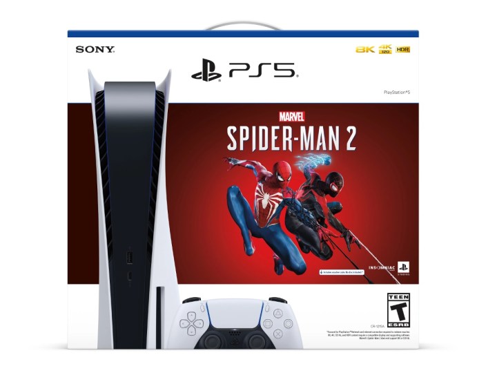 Die Box des PlayStation 5 Disc Console Marvel's Spider-Man 2 Bundle.