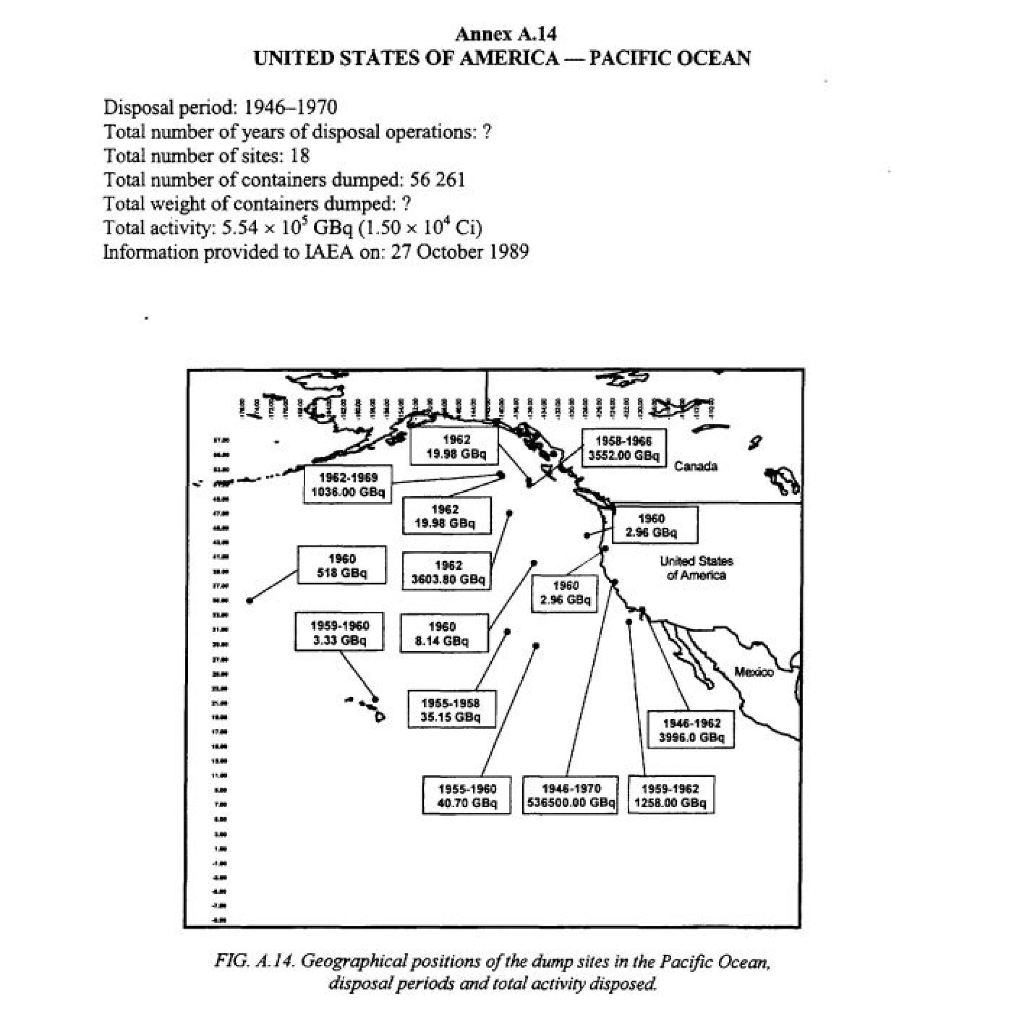 Screenshot einer Schwarz-Weiß-Karte aus einem Bericht der Internationalen Atomenergiebehörde von 1999.