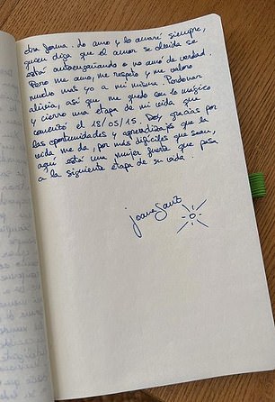 Sanz veröffentlichte den Brief auf ihrem Instagram-Account