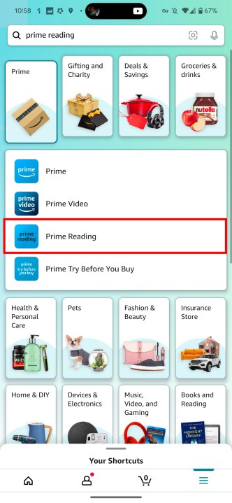 So gelangen Sie zu Prime Reading in Ihrer Amazon-App.