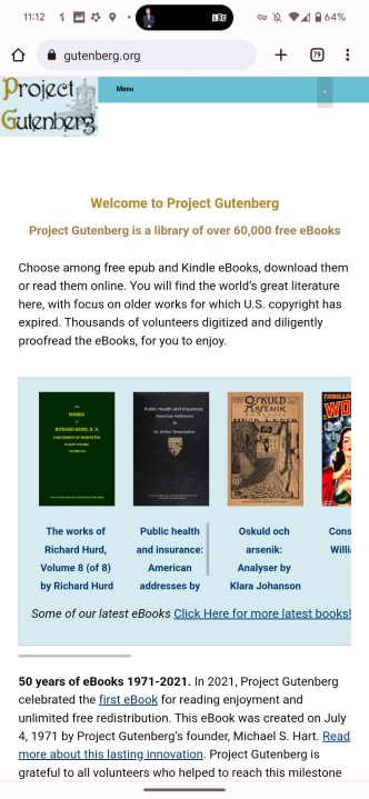 Die Hauptseite von Project Gutenberg.