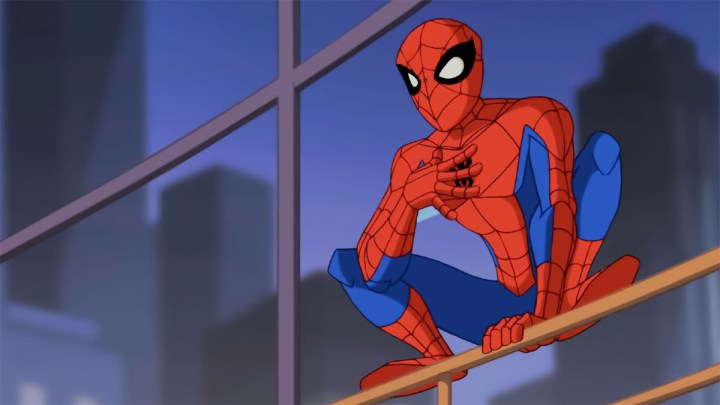 Spider-Man auf einer Stange "Der spektakuläre Spider-Man."