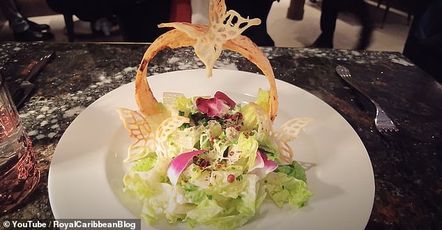 The final appetizer came in the form of a Caesar salad, which Matt said looked 'too pretty to eat,' with butterflies made out of parmesan crisps and a 'crouton arch'