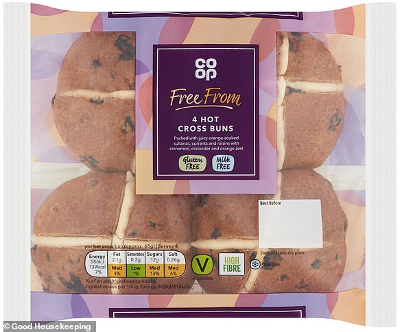 Co-op's £2.25 gluten free hot cross buns, pictured, triumphed in the free from gluten category
