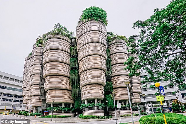 Der Bienenstock, der den Namen „Dim-Sum-Körbe-Gebäude“ trägt, an der Nanyang Technological University