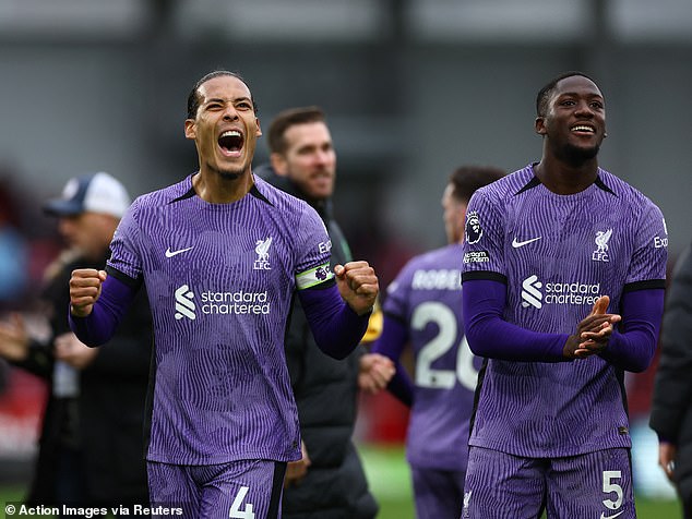 Virgil van Dijk (left) is hoping to lift his first trophy as Liverpool skipper alongside centre-back partner Ibrahima Konate (right)