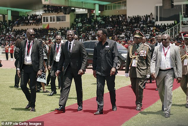 Kenyan President William Ruto pictured arriving at Independence Stadium for the memorial yesterday