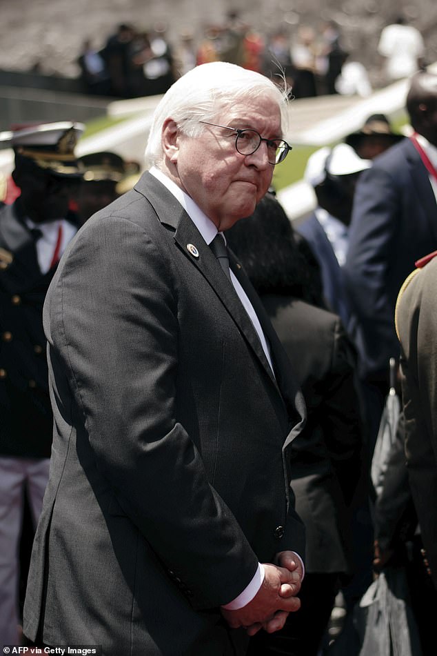 German President Frank-Walter Steinmeier looks on as he arrives at Heroes Acre for the funeral today