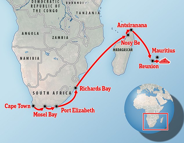 Die 12-tägige Kreuzfahrt war von Südafrika über Mosambik gestartet und sollte am Sonntag in Port Louis anlegen.  Es liegt jetzt vor der Küste von Mauritius