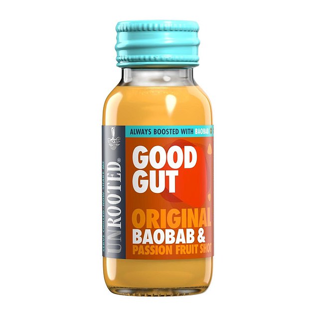 Unrooted Good Gut Baobab & Passion Fruit enthält Baobab, eine ballaststoffreiche Frucht, die ein „starkes Präbiotikum“ ist