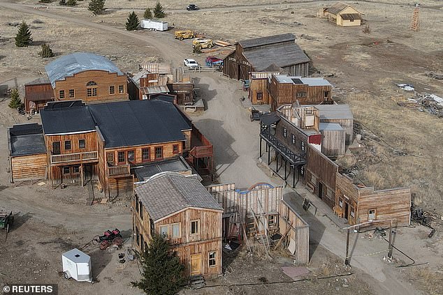 Buildings used on the set of the movie "Rust" are seen after filming resumed following the 2021 shooting death in New Mexico of cinematographer Halyna Hutchins