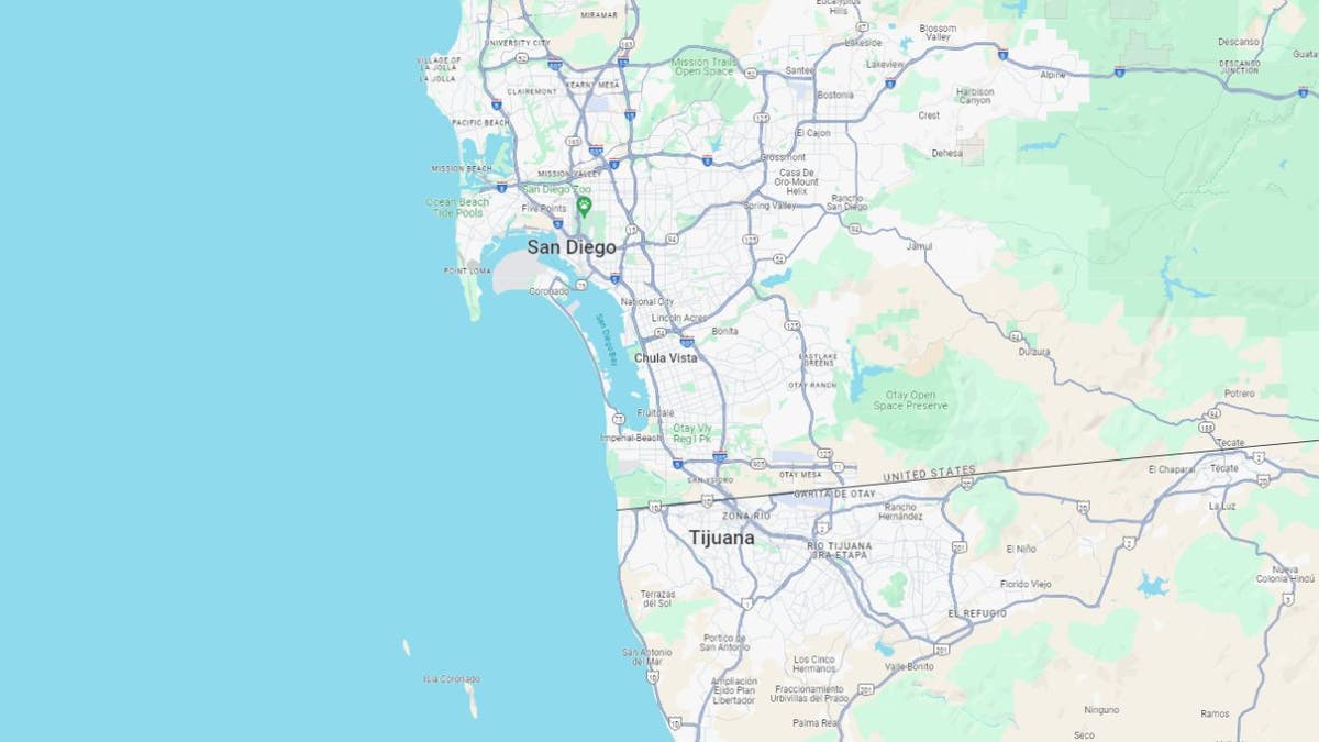 Eine Karte, die die Grenze zwischen Kalifornien und Mexiko zeigt