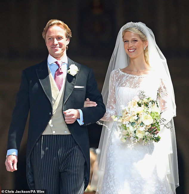 Thomas and Lady Gabriella pictured on the steps of the chapel after their wedding at St George's Chapel in Windsor