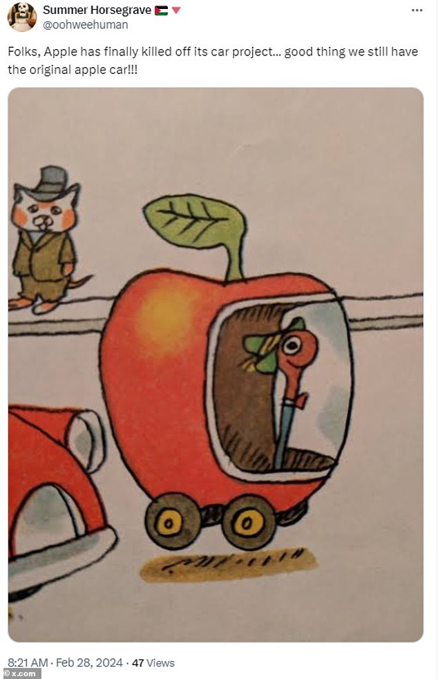 „Gut, dass wir noch das Original-Apple-Auto haben!“  Ein Benutzer hat eine Aufnahme von Lowly Worm aus den beliebten Kinderbüchern von Richard Scarry gepostet